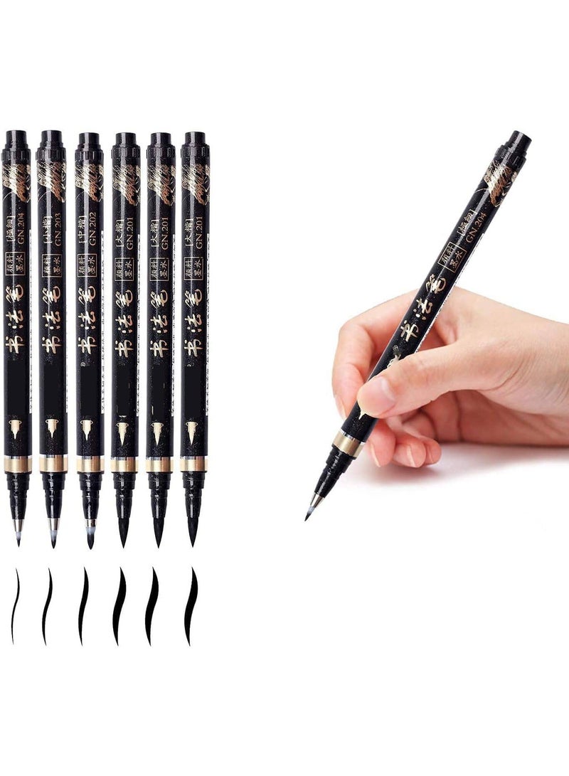 ChicAbode 6 أجهزة كمبيوتر شخصية خط القلم مجموعة، اليد الحروف فرشاة القلم، الأسود إعادة ملء خط علامات للمبتدئين، الرسم الفني، التوقيع، الرسم التوضيحي بالألوان المائية، التصميم والمجلات - Image 1
