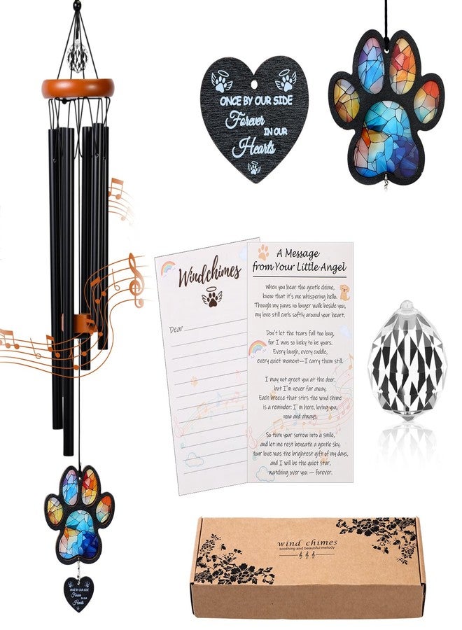 Ripeng 26" Pet Memorial Gifts for Loss of Dog Memorial Wind Chimes with Crystal Ball, Paw Suncatcher & Heart Pendant, Dog Remembrance Gift with Box & Card Memory of Pets Wind Chimes for Outside Garden - Image 1