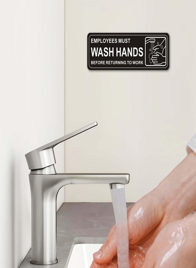 i-CowFun (4 Pack) Premium Self-adhesive Employees Must Wash Hands Sign, 9" x 3" Durable Acrylic Hand Washing Signs with Symbols, for Business, Restaurant, Salons, Hotel, Motel, Rest Stops, Public Restrooms - Image 2