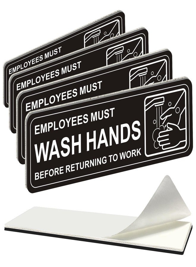 i-CowFun (4 Pack) Premium Self-adhesive Employees Must Wash Hands Sign, 9" x 3" Durable Acrylic Hand Washing Signs with Symbols, for Business, Restaurant, Salons, Hotel, Motel, Rest Stops, Public Restrooms - Image 1