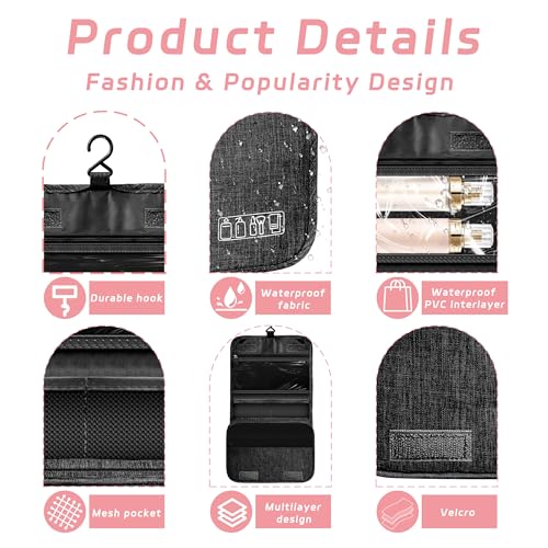 YEMEDA Toiletry Bag Travel Bag with Hanging Hook, Waterproof Capacity Hanging Multifunctional Makeup Bag for Toiletries, Portable Cosmetic Bag Travel Organizer for Women and Men(Black) - Image 3