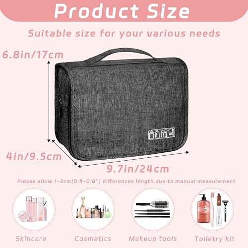 YEMEDA Toiletry Bag Travel Bag with Hanging Hook, Waterproof Capacity Hanging Multifunctional Makeup Bag for Toiletries, Portable Cosmetic Bag Travel Organizer for Women and Men(Black) - Image 2