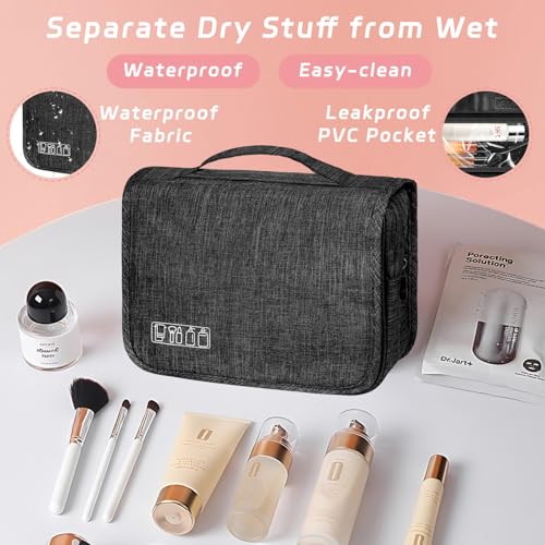 YEMEDA Toiletry Bag Travel Bag with Hanging Hook, Waterproof Capacity Hanging Multifunctional Makeup Bag for Toiletries, Portable Cosmetic Bag Travel Organizer for Women and Men(Black) - Image 5