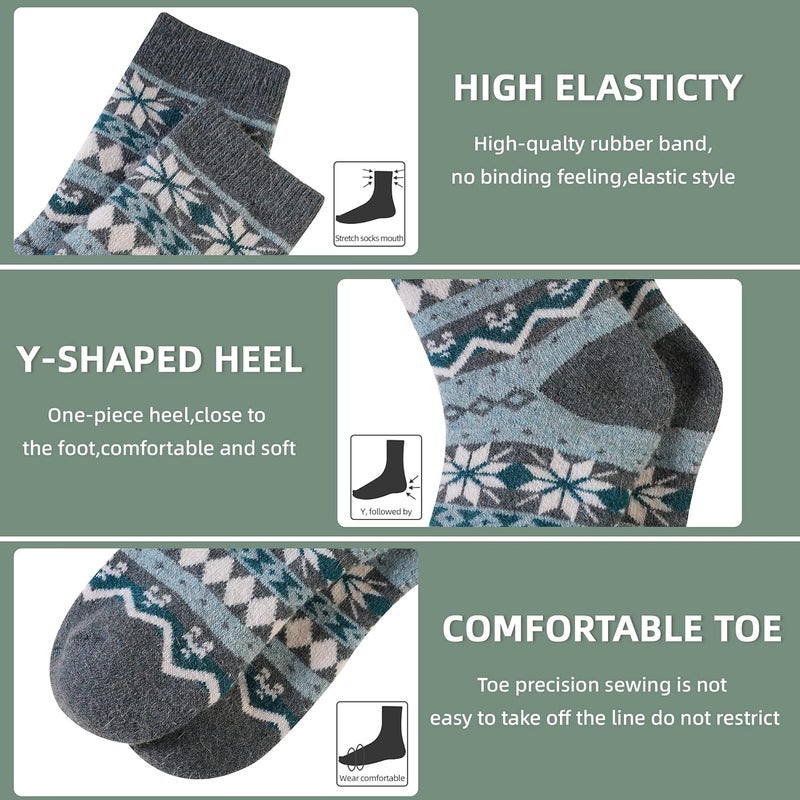 Velice Wool Socks for Women Merino Wool Boot Hiking Thick Thermal Warm Winter Crew Cushion Cozy Work Socks 5 Pairs - Image 4
