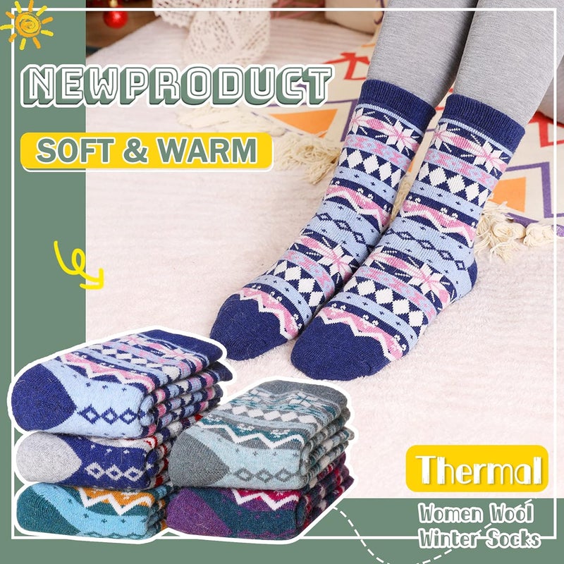 Velice Wool Socks for Women Merino Wool Boot Hiking Thick Thermal Warm Winter Crew Cushion Cozy Work Socks 5 Pairs - Image 2
