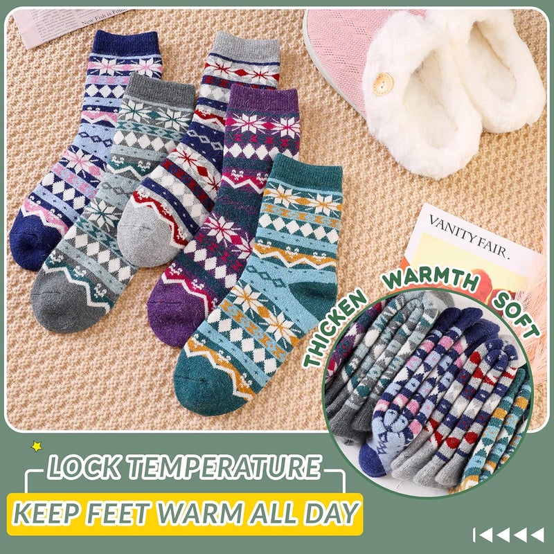 Velice Wool Socks for Women Merino Wool Boot Hiking Thick Thermal Warm Winter Crew Cushion Cozy Work Socks 5 Pairs - Image 3