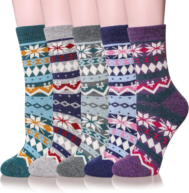 Velice Wool Socks for Women Merino Wool Boot Hiking Thick Thermal Warm Winter Crew Cushion Cozy Work Socks 5 Pairs - Image 1