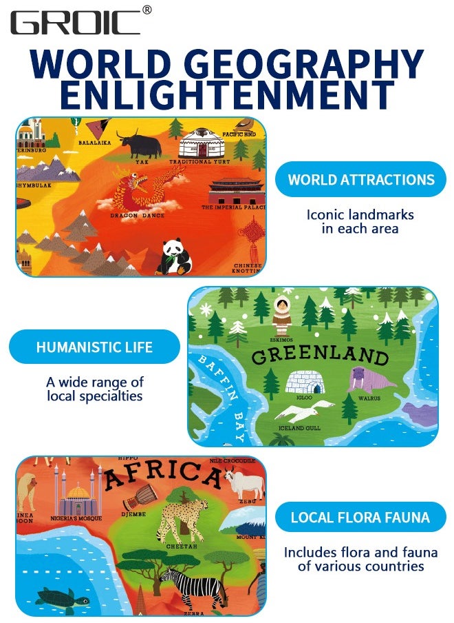 GROIC 100Pcs World Map Jigsaw Puzzles Geography Puzzles, Floor Puzzles Fun Educational Toy, Premium Geography Educational Toys Box, Pre School Learning Games for Boys and Girls  - Image 2