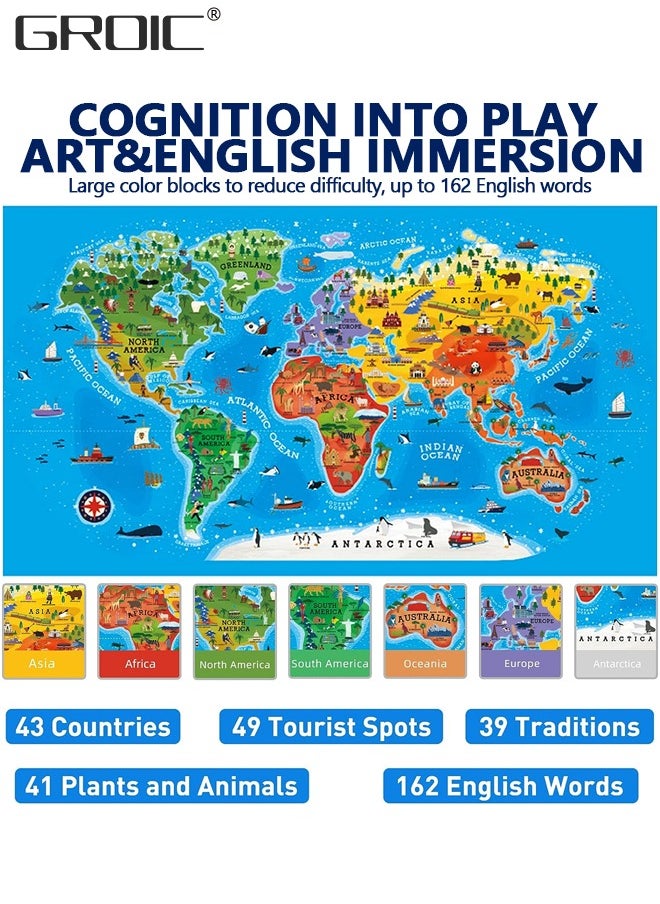 GROIC 100Pcs World Map Jigsaw Puzzles Geography Puzzles, Floor Puzzles Fun Educational Toy, Premium Geography Educational Toys Box, Pre School Learning Games for Boys and Girls  - Image 1