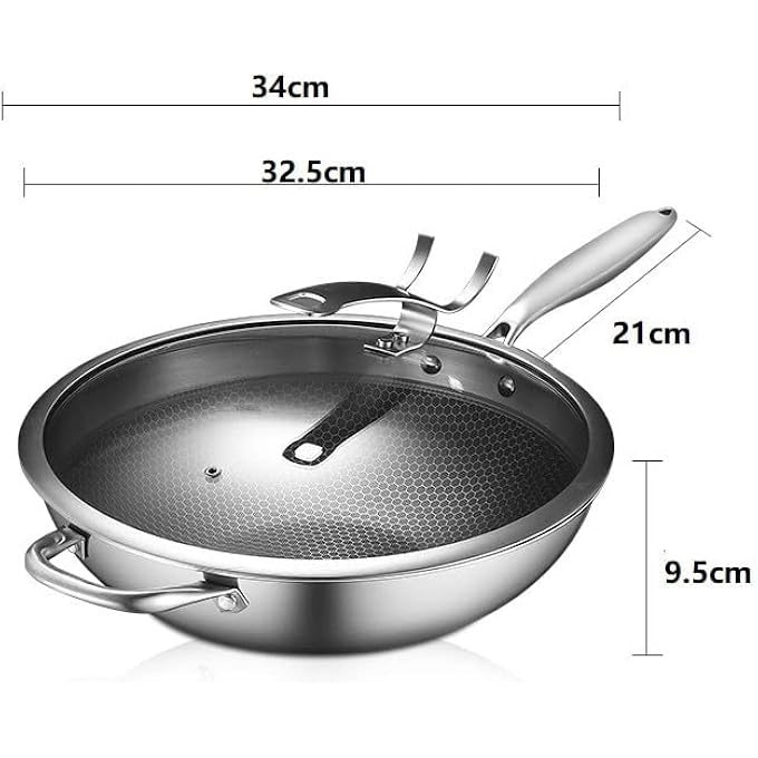 AYF 134 Inch Hybrid Stainless Steel Wok Pan With Lid NonStick Wok Stir Fry Pan With Steel Cool Handle Dishwasher And Oven Safe Works With Induction Ceramic Electric And Gas Cooktops - Image 5