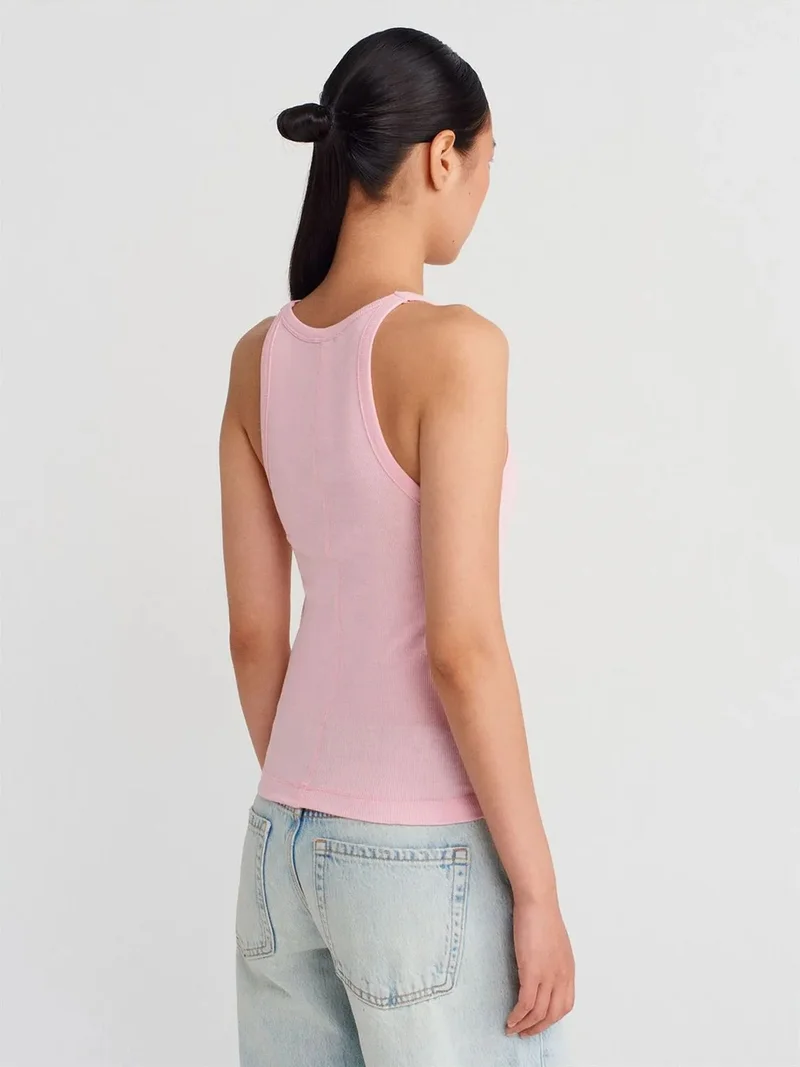 Dilvin Dilvin Ribbed Cotton Sleeveless Cami Blouse