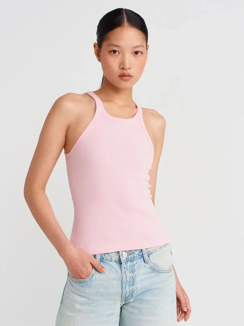 Dilvin Dilvin Ribbed Cotton Sleeveless Cami Blouse