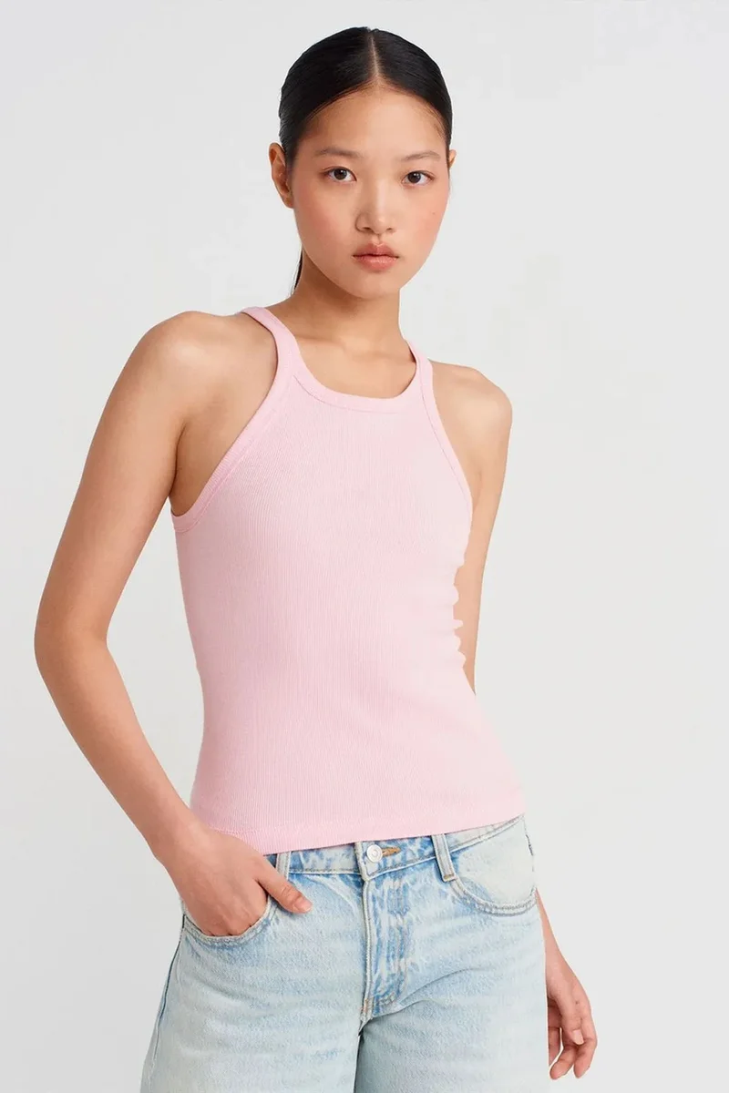 DILVIN Ribbed Cotton Sleeveless Cami Blouse