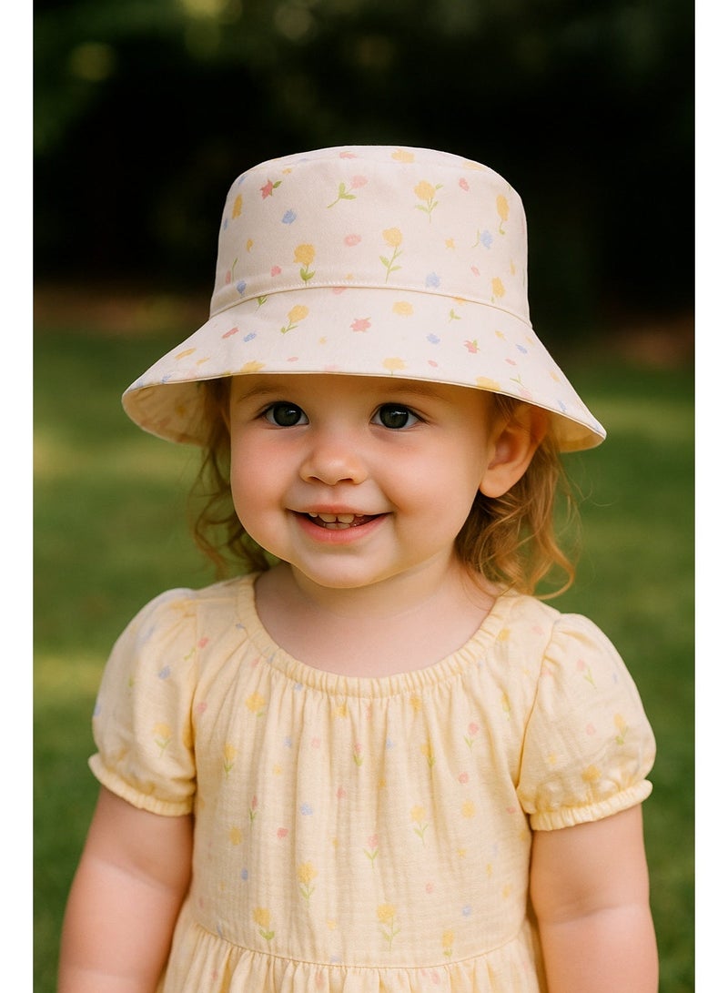 Wonder Kids - Baby Reversible Floral Hat - Pale Yellow - 2-5Y - Image 2