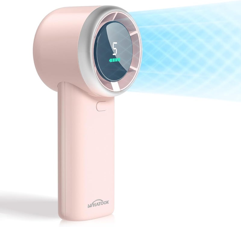 WHATOOK Portable Handheld Turbo Fan, 5 Speeds Mini Personal Fan with 4000mAh Rechargeable Battery, Small Pocket Fan for Travel Essentials, Beach, Office, Gifts for Women Men - Light    pink - Image 1