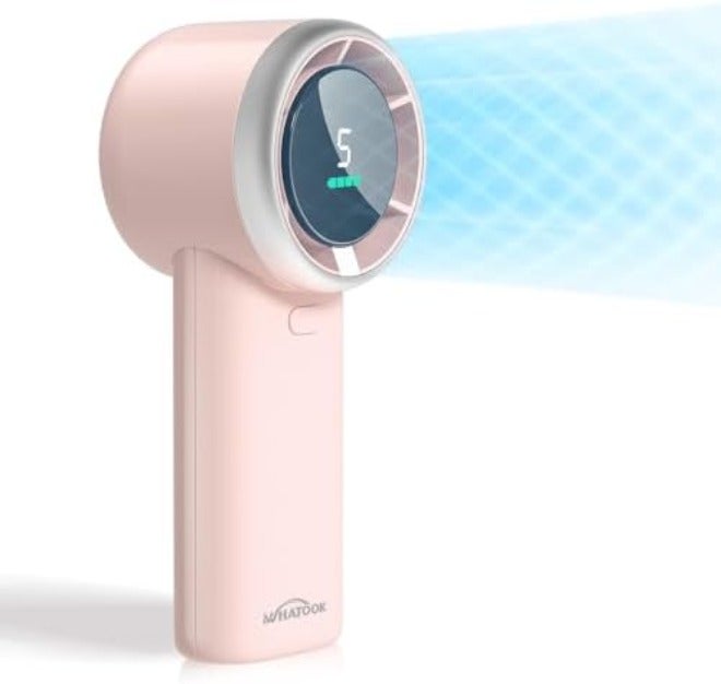 WHATOOK Portable Handheld Turbo Fan, 5 Speeds Mini Personal Fan with 4000mAh Rechargeable Battery, Small Pocket Fan for Travel Essentials, Beach, Office, Gifts for Women Men - Light    pink - Image 3