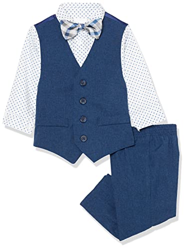 Van Heusen baby boys 4-piece Formal Dress Up Vest Set, Vest, Pants, Collared Dress Shirt, Tie and Toddler Suit, Blue Jean, 3-6 Months US - Image 4