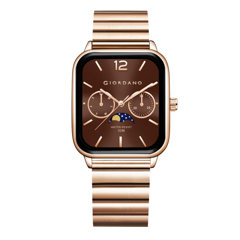 Giordano Classic Square Analog Watch for Men with Moon Phase Display and Stainless Steel Strap - Image 1
