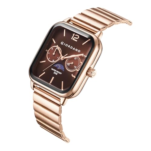 Giordano Classic Square Analog Watch for Men with Moon Phase Display and Stainless Steel Strap - Image 3