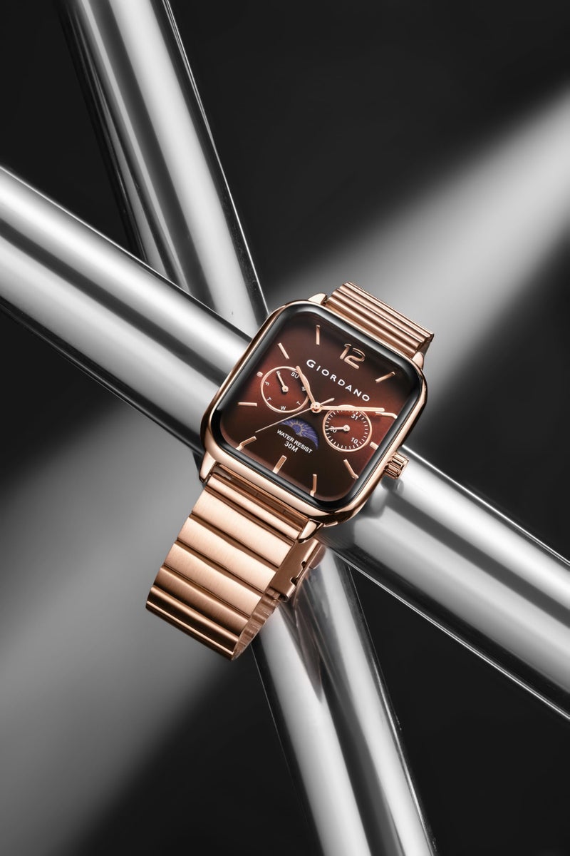 Giordano Classic Square Analog Watch for Men with Moon Phase Display and Stainless Steel Strap - Image 5