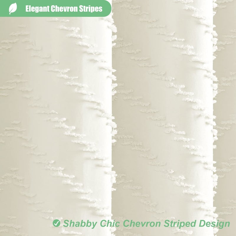 Dynamene Stall Fabric Shower Curtain  54x78 Inch Boho Tufted Chevron Striped Shower Curtains for Bathroom  Minimalist Heavy Duty Cloth Shower Curtain Set with 10 Hooks  Machine Washable  Cream - Image 1