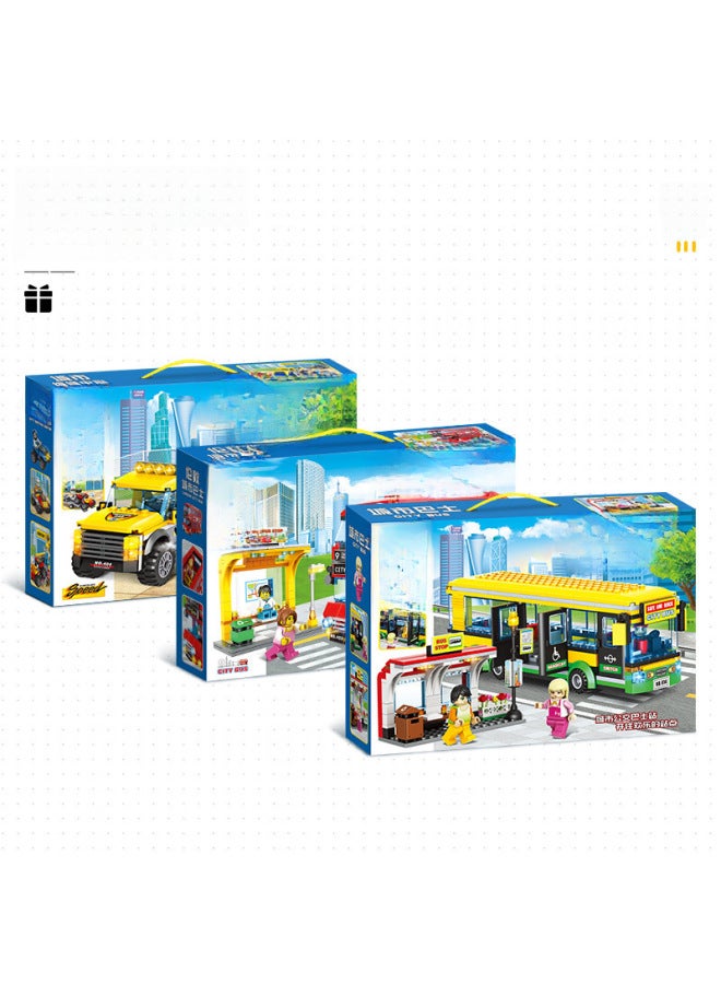 Urban Transportation Series Compatible With Lego Small Particle Blocks Bus Truck Container Car Assembled Toys-Color:City School Bus Bus 518 Particles 2-Person - Image 5