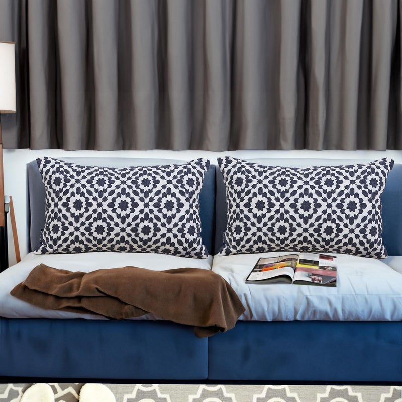 Aitliving Decorative Throw Pillow Cover 1 pc 12x20 inch Cotton Canvas Muted Slate Blue Trellis Embroidery Dark Blue Mina Lumbar Pillow Case Cushion Cover, Navy Blue Dark Lumbar Pillow Sham 30x50cm - Image 4