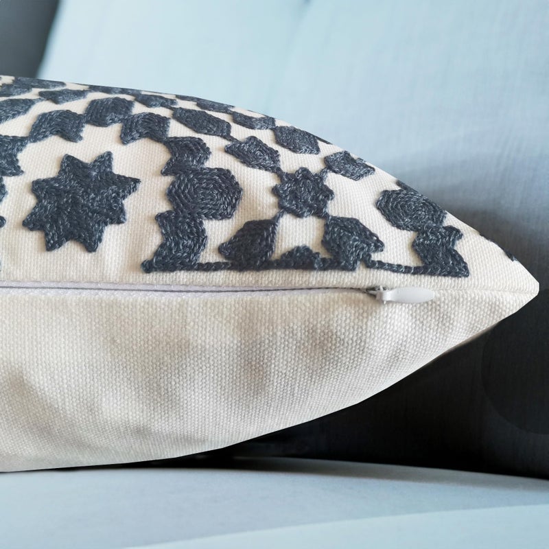 Aitliving Decorative Throw Pillow Cover 1 pc 12x20 inch Cotton Canvas Muted Slate Blue Trellis Embroidery Dark Blue Mina Lumbar Pillow Case Cushion Cover, Navy Blue Dark Lumbar Pillow Sham 30x50cm - Image 3