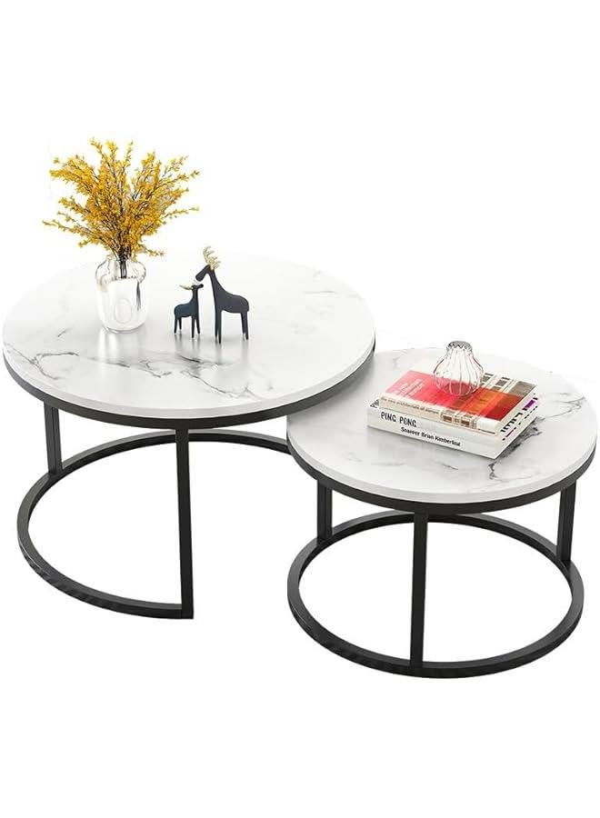 HOOKOR Round Coffee Table Set of 2 End Tables for Living Room,White Coffee Table Nesting Tables,Sturdy Stacking Side Tables (Black) - Image 1