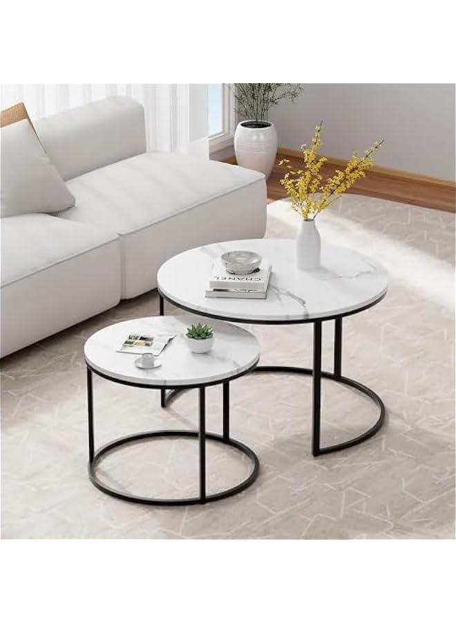HOOKOR Round Coffee Table Set of 2 End Tables for Living Room,White Coffee Table Nesting Tables,Sturdy Stacking Side Tables (Black) - Image 2