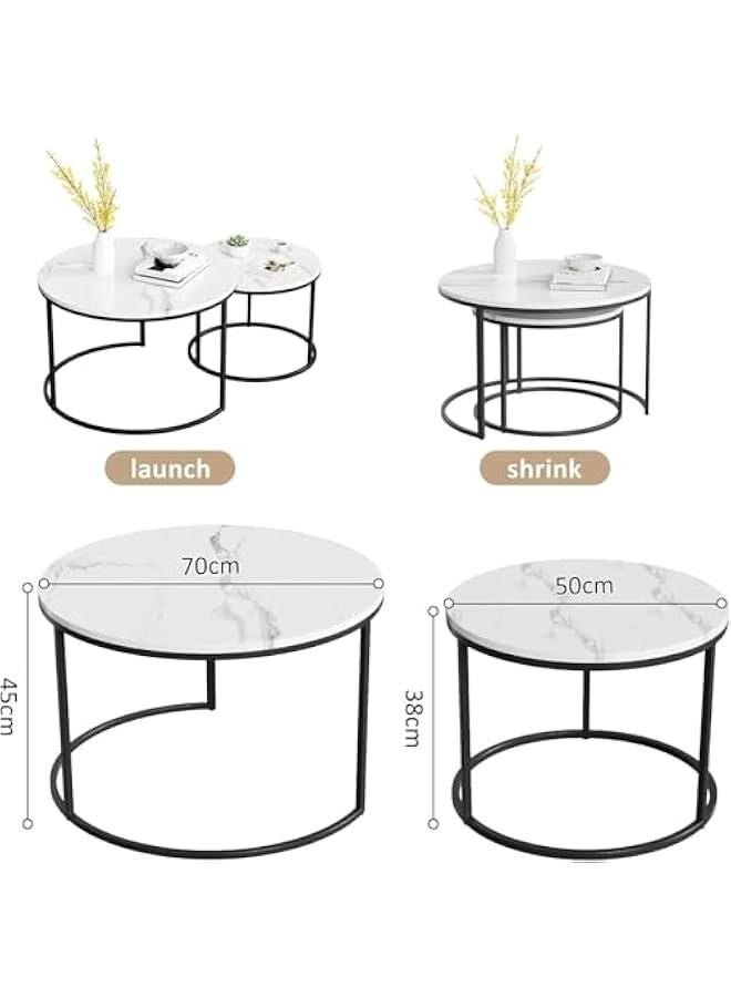 HOOKOR Round Coffee Table Set of 2 End Tables for Living Room,White Coffee Table Nesting Tables,Sturdy Stacking Side Tables (Black) - Image 3