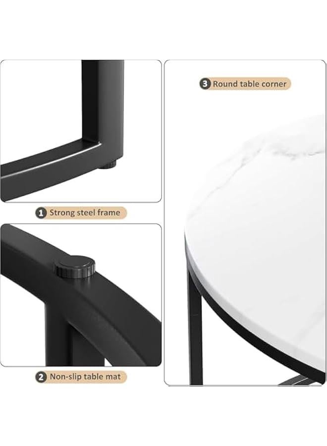 HOOKOR Round Coffee Table Set of 2 End Tables for Living Room,White Coffee Table Nesting Tables,Sturdy Stacking Side Tables (Black) - Image 4