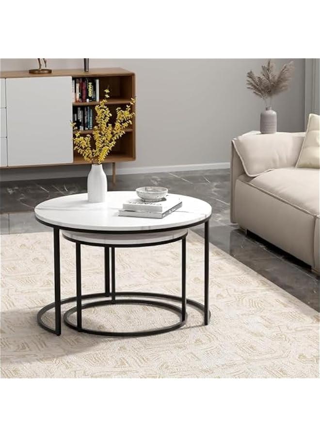 HOOKOR Round Coffee Table Set of 2 End Tables for Living Room,White Coffee Table Nesting Tables,Sturdy Stacking Side Tables (Black) - Image 5