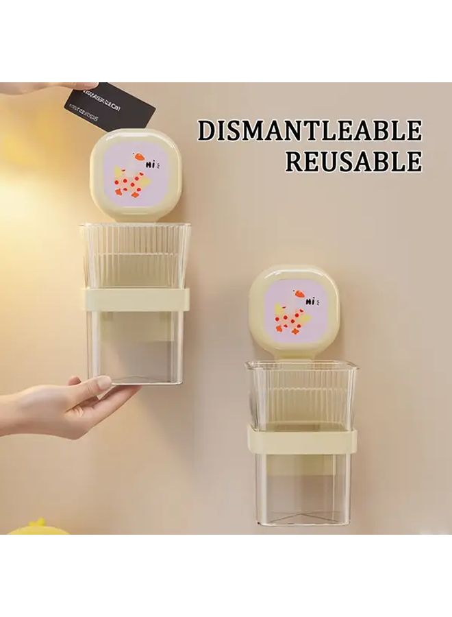 Pink No Drill Bathroom Organizer With Toothbrush Holder Adhesive Wall Mount Rack - Image 3