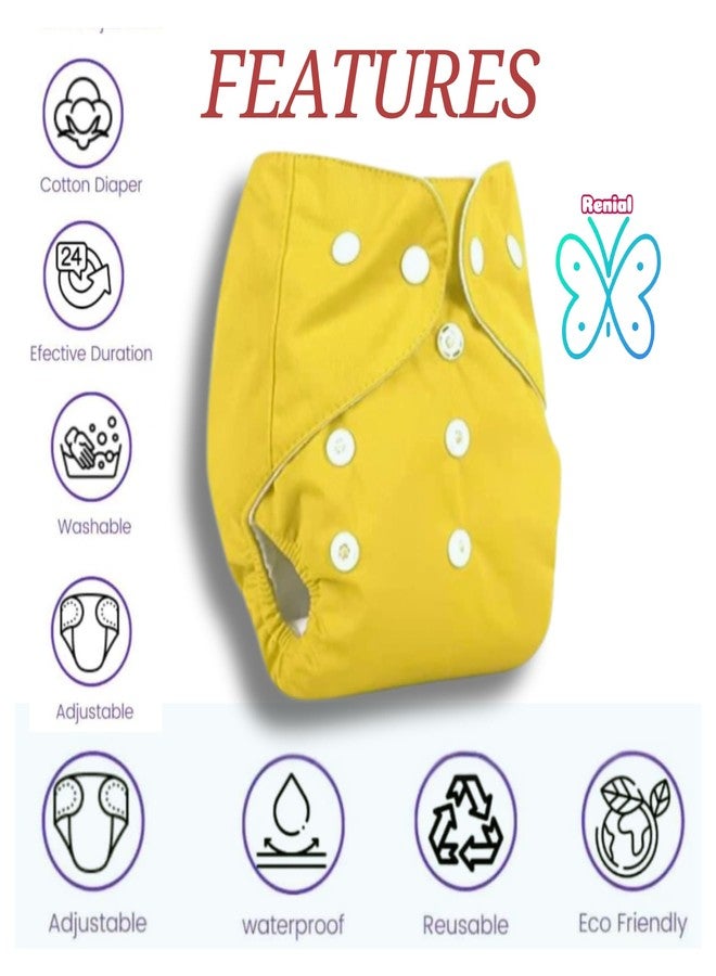 Renial reusable Cloth Diaper with Inserts - Adjustable Size for Babies 3 Months to 3 Years - Single Pack (YELLOW) - Image 4