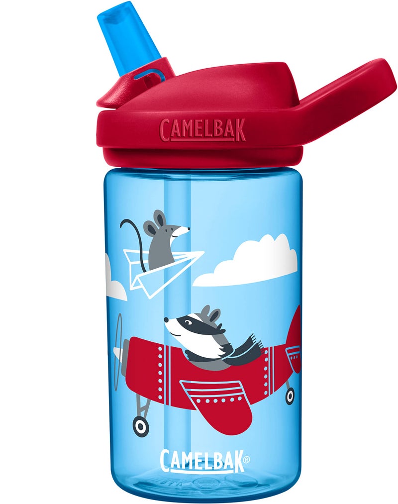 CamelBak Eddy+ Kids Bite Valve Straw Tritan Renew Water Bottle Airplane Bandits, 14oz - Image 1