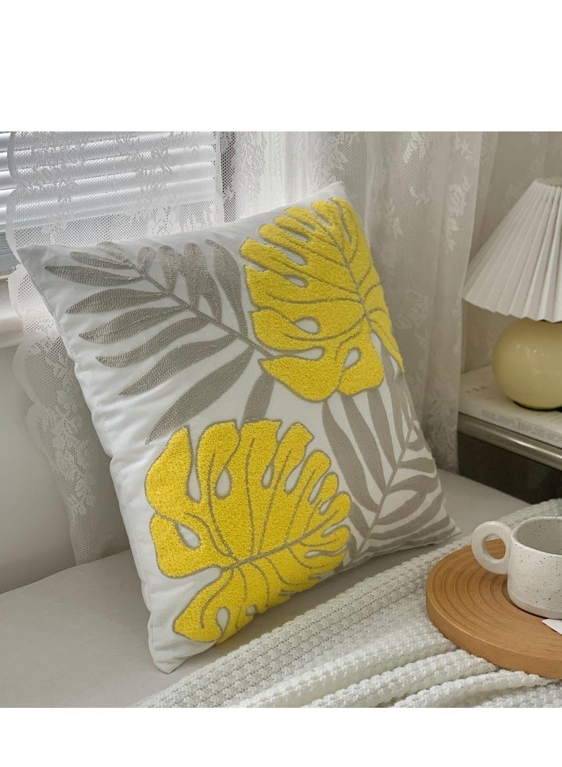 غطاء وسادة مزخرف مقاس 18 × 18 بوصة (45 × 45 سم) - تصميم أوراق النخيل الاستوائية المطرزة بالقطن، غطاء وسادة منسوج بنمط بوهو للأريكة أو الأريكة أو غرفة النوم أو غرفة المعيشة - لا يتضمن حشو الوسادة - Image 3