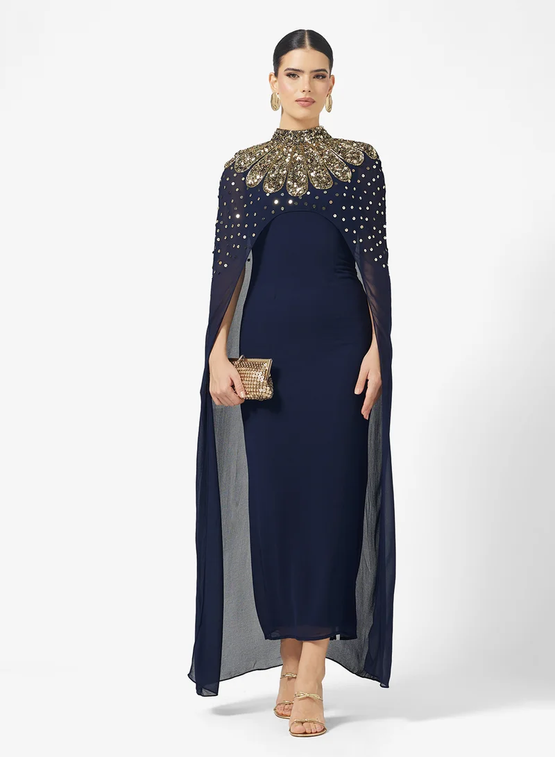 اميليا روز Cape Sleeve Sequin Tiered Maxi Dress
