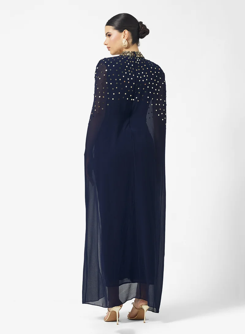 اميليا روز Cape Sleeve Sequin Tiered Maxi Dress