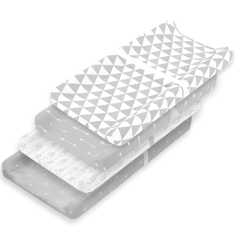 Changing Pad Cover Premium Baby Changing Pad Covers 4 Pack Boy or Girl Changing Pad Cover Pure Jersey Machine Washable Grey White Changing Table Cover Diaper Changing Pad Cover Sheets