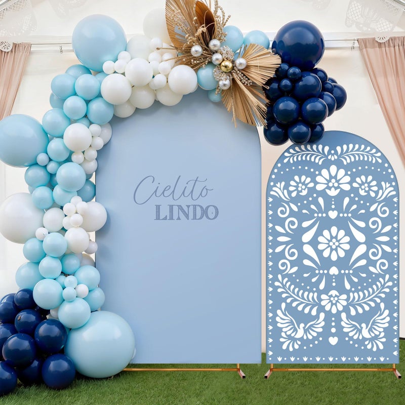 Mindsoft 2 Pcs Blue Cielito Lindo Arch Backdrop Cover 6ft and 7.2ft Spandex Stand Cover for Mexican Baby Show Birthday Wedding Bridal Shower Party Decorations - Image 2