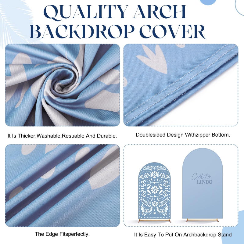 Mindsoft 2 Pcs Blue Cielito Lindo Arch Backdrop Cover 6ft and 7.2ft Spandex Stand Cover for Mexican Baby Show Birthday Wedding Bridal Shower Party Decorations - Image 4