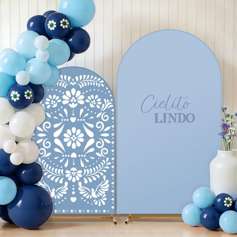 Mindsoft 2 Pcs Blue Cielito Lindo Arch Backdrop Cover 6ft and 7.2ft Spandex Stand Cover for Mexican Baby Show Birthday Wedding Bridal Shower Party Decorations - Image 1