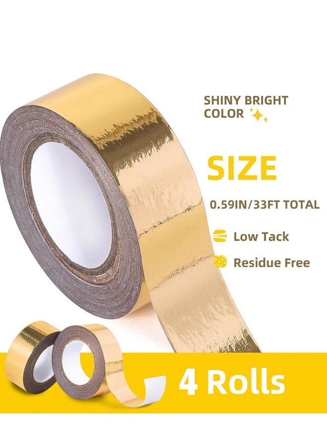4 Rolls Gold Solid Foil Washi Tape, Decorative Self Adhesive Masking Tape, 0.59in x16.4FT - Image 5