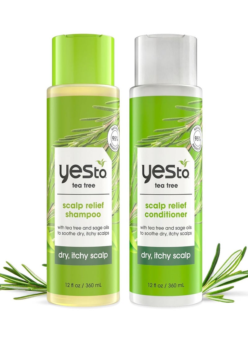 Yes To Yes To Tea Tree & Sage Oil Shampoo and Conditioner, Soothing Dry Itchy Scalp, Natural, Vegan & Cruelty-Free, 12 Fl Oz  - Image 1