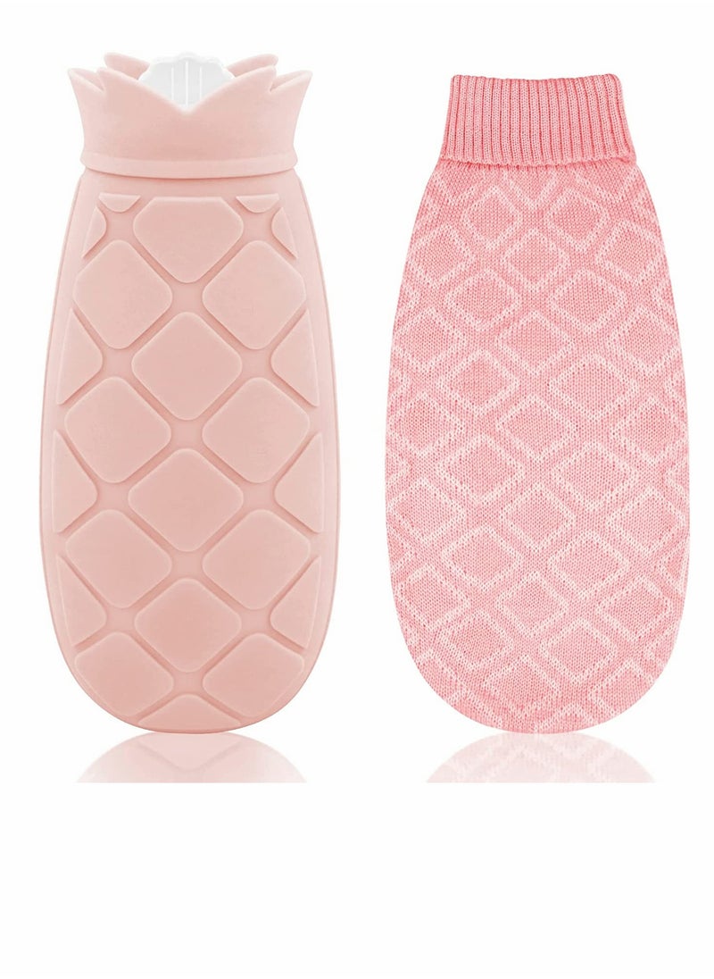 SYOSI - Hot Water Bottle Bag with Knit Cover for Microwave Heating Silicone, Hot  Cold Therapies Back Pain   Gift for g ir lf rie n d, Mather, Valen tine's Day, Gift Exchange Party Pink   Long2 - Image 1