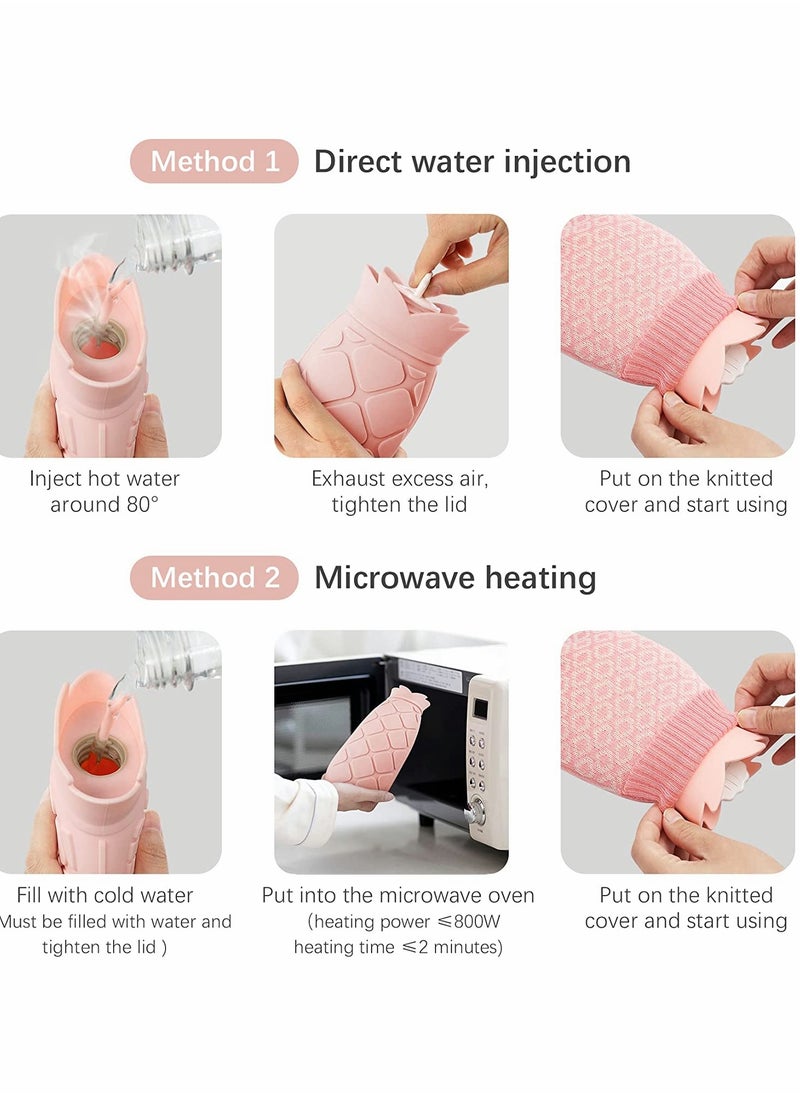 SYOSI - Hot Water Bottle Bag with Knit Cover for Microwave Heating Silicone, Hot  Cold Therapies Back Pain   Gift for g ir lf rie n d, Mather, Valen tine's Day, Gift Exchange Party Pink   Long2 - Image 1
