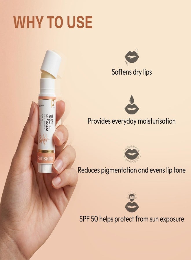 Proskire 100% Organic Lip Balm SPF 50 for Dark, Dry Lips | Peach Extract & Shea Butter for Soft Pink Lips | Hydrating Non-Sticky Lip Care for Men & Women - Image 4