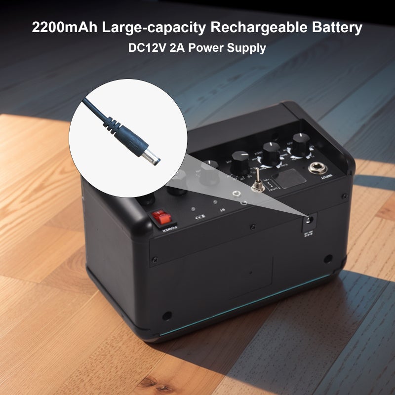 Rowin Electric Guitar Amp: 15W Red Portable Mini Guitar Amp - With 6 Classic Cabinet Modes 8 Effect Tones Built-in Tuner BT Functionality 2200mAh Battery for Guitar Players Practice Performance - Image 2