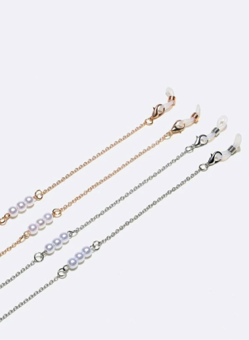 اكسوارات ار ايه عدد 2 سلسلة نظارة ذهبى و فضى مع لؤلؤ اوف وايت  - Image 1